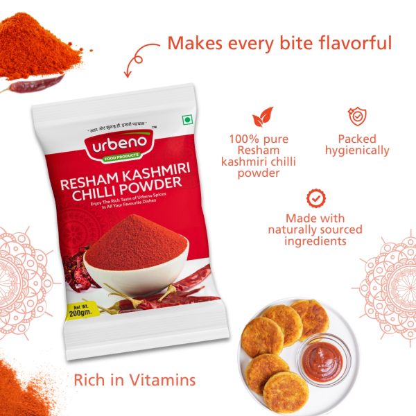 Urbeno Resham Kashmiri Chilli Powder  200g Pack of 2 Masala